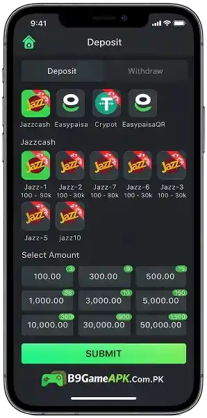 Deposit Money on B9 Game